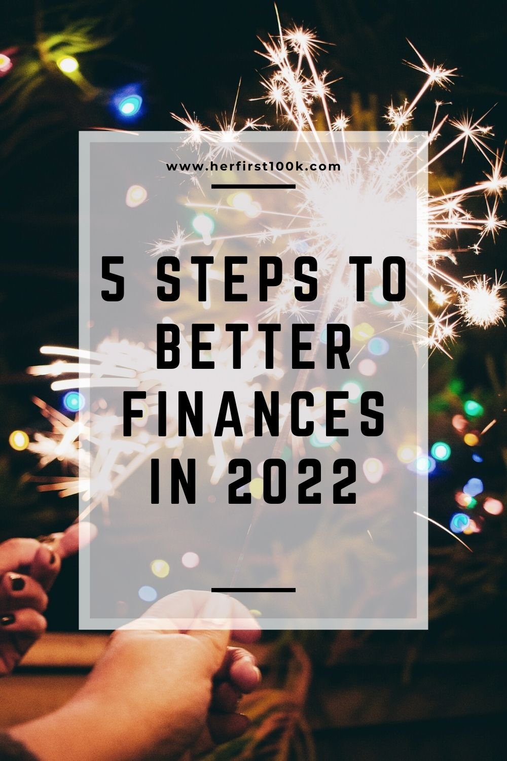 Image of person holding a sparkler with fireworks in the background with text overlay "5 Steps to Better Finances in 2022"